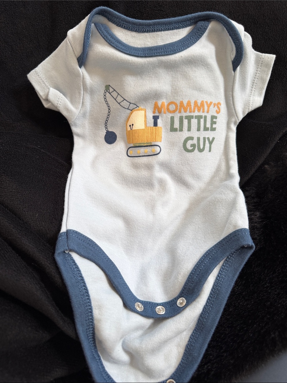 Mommy's Little Guy White & Blue Baby One-Piece